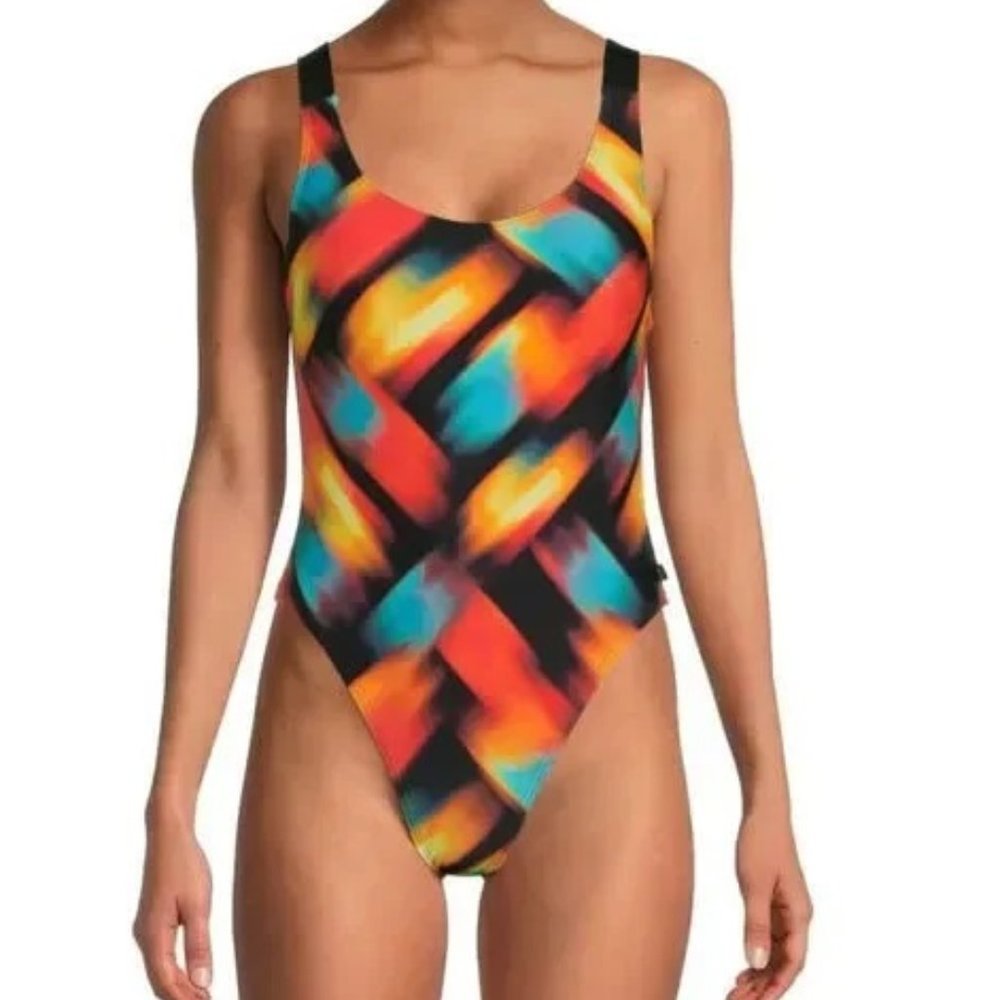 Calvin Klein Multicolor Abstract Scoop Neck One Piece Swimsuit Size Small - Picture 1 of 13